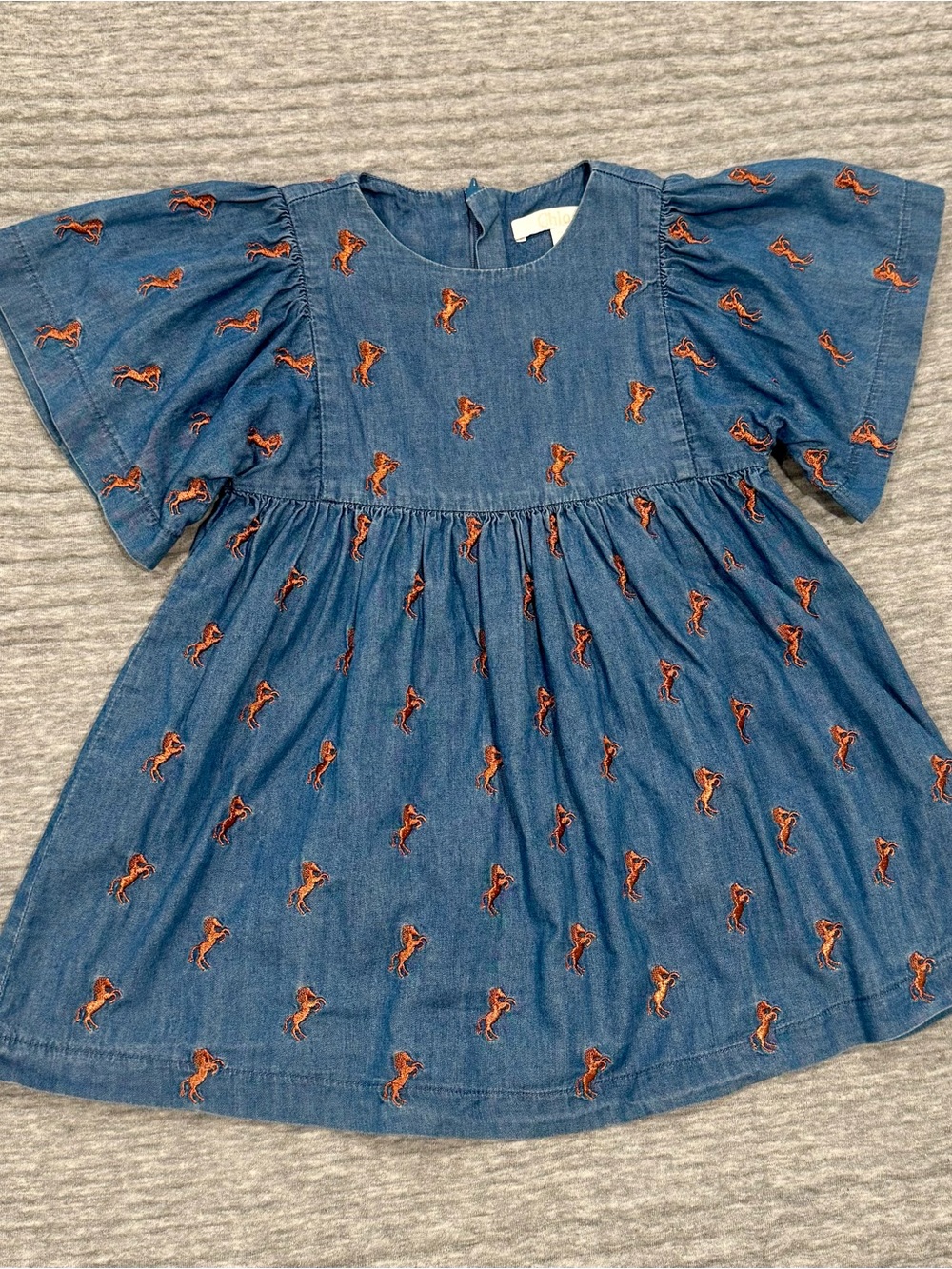 Chloe Blue Denim Dress with Orange Pony Embroidery 2T